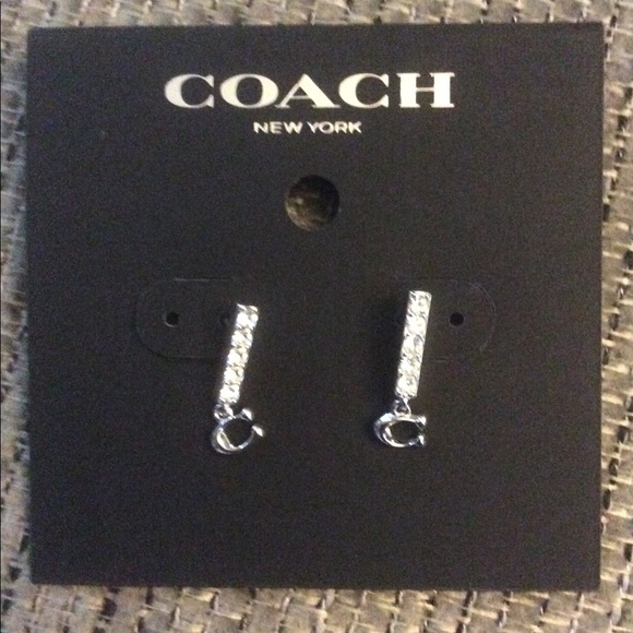 Coach Signature Pave Bar Earrings NWT - Picture 2 of 3